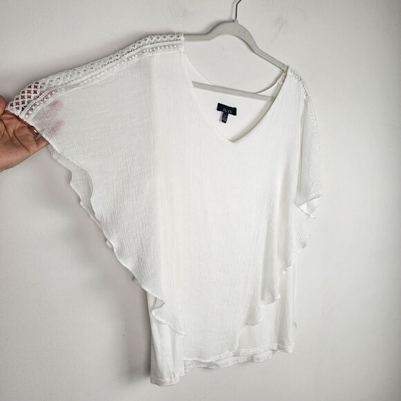 Alyx Overlay Top Cream Lace Trim Blouse Popover Flowy Size 2X - Picture 12 of 13